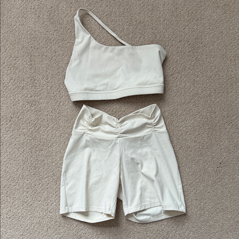 Women's Cream Athletic Shorts - High-Waist Performance